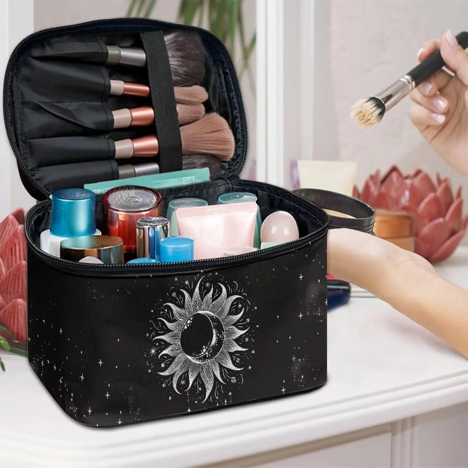 Flashideas Gothic Sun Large Capacity Travel Toiletry Bag Multifunctional Zipper Makeup Organizer Makeup Bag for Purse Toiletry Bag for Skincare Makeup Organizer Bag