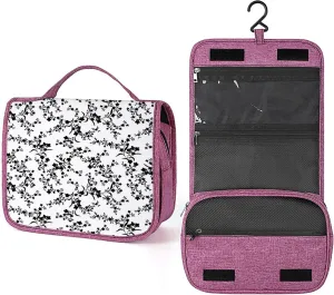 Floral Pattern,Makeup Bag Cosmetic Travel Bag with Hanging Hook,Victorian Style Flower,Water-resistant Make Up Bag Organizer for Brushes,Full-size Container,Toiletries,Black White