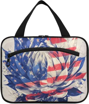 Flower Decor Plant 4th Of July Independence Day hanging large capacity travel cosmetic with hook, designer chic brush bag for mom travel cartera para maquillaje L