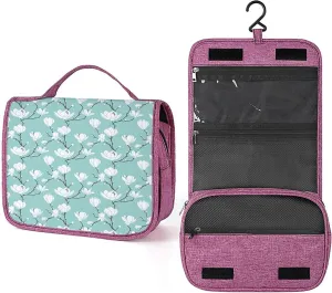 Flower Print,Toiletry Bag Travel Bag with Hanging Hook,Flourishing Branches Blossom Fall Design,Water-resistant Makeup Cosmetic Bag Organizer for Makeup Accessories,Blue And White
