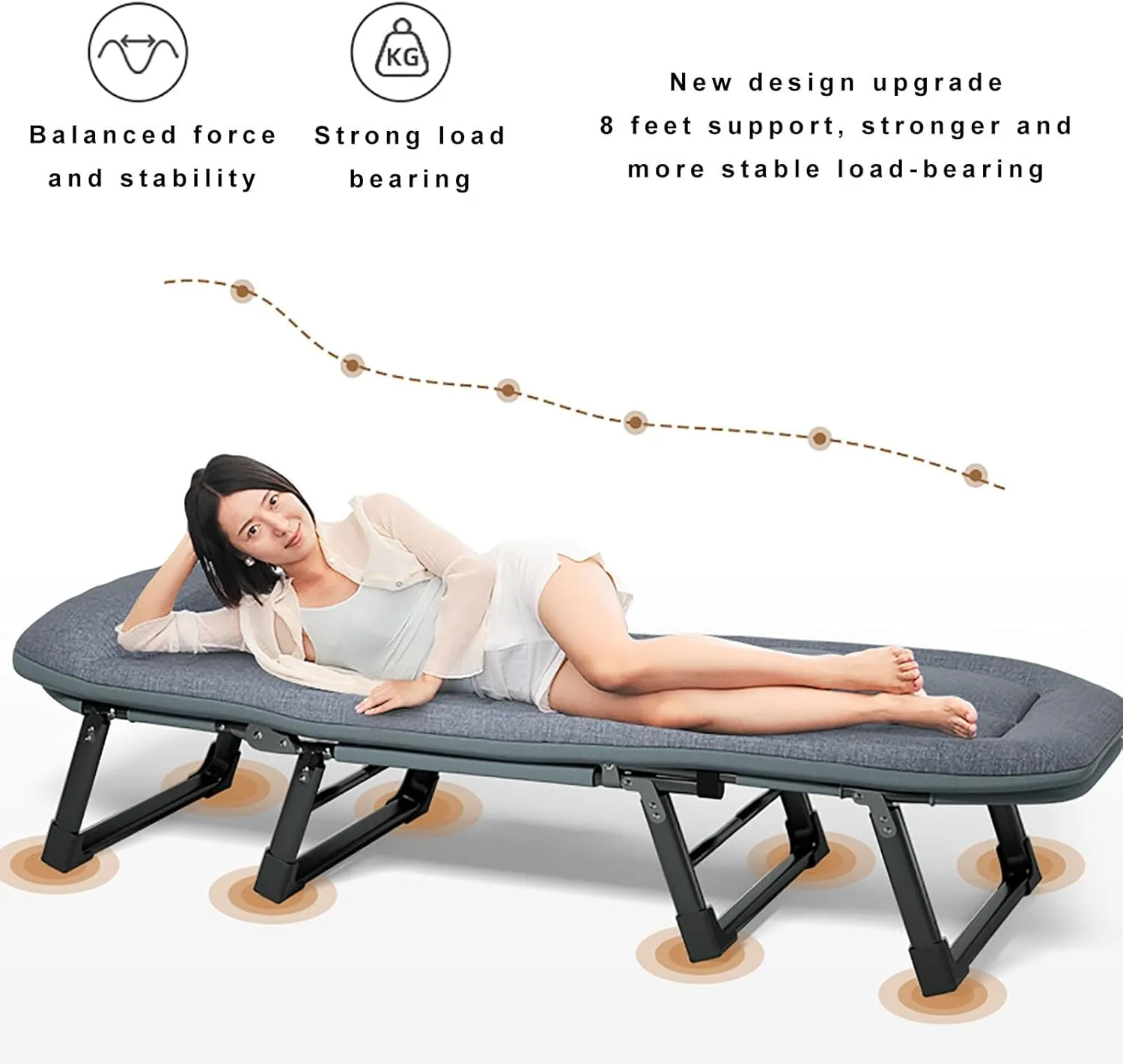 Folding Bed with Pillow, Folding Camping Cot, Sleeping Cots with Reinforced Lumbar, Heavy Duty Guest Bed for Office Nap, Beach Vocation and Home Lounging