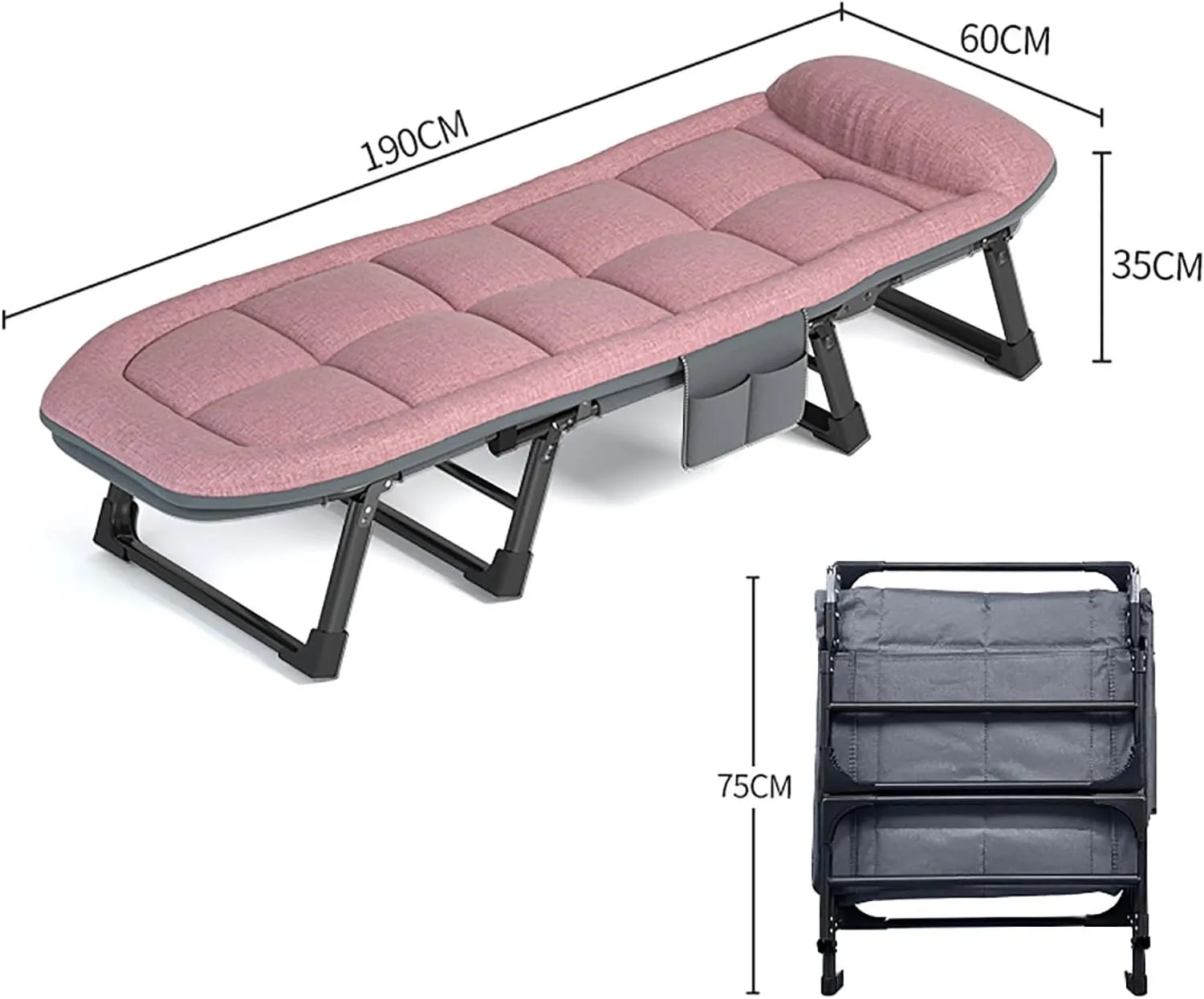 Folding Bed with Pillow, Folding Camping Cot, Sleeping Cots with Reinforced Lumbar, Heavy Duty Guest Bed for Office Nap, Beach Vocation and Home Lounging