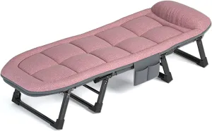 Folding Bed with Pillow, Folding Camping Cot, Sleeping Cots with Reinforced Lumbar, Heavy Duty Guest Bed for Office Nap, Beach Vocation and Home Lounging