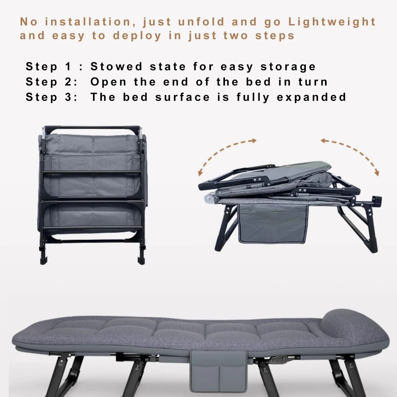 Folding Bed with Pillow, Folding Camping Cot, Sleeping Cots with Reinforced Lumbar, Heavy Duty Guest Bed for Office Nap, Beach Vocation and Home Lounging