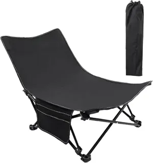 Folding Camping Chair Heavy Duty Padded Outdoor Chair with Side Pocket, Carry Bag Included, 120 KG Weight Capacity, Thicken 600D Oxford Lightweight Beach Chair, Black