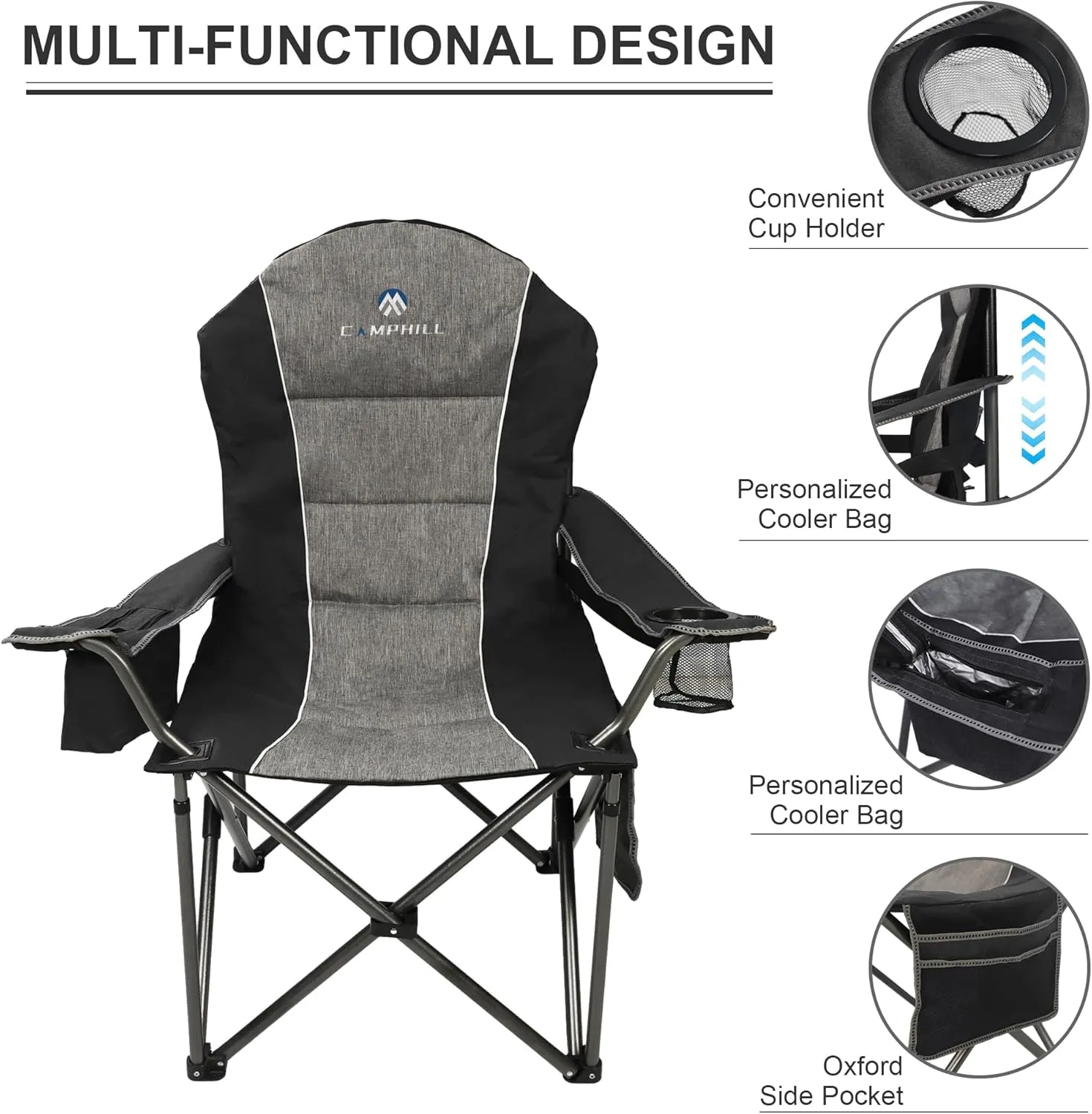 Folding Camping Chair:Oversized Portable Lawn Chairs for Adults,Outdoor Heavy Duty Padded Seats,Support 350 LBS,for Camp,Travel & Picnic