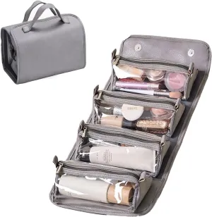 Folding Makeup Bag-Portable 4-in-1 Makeup Organizer,With Detachable Design Travel Toiletry Bag For Women,With Compartments Cosmetic Bag (Gray)