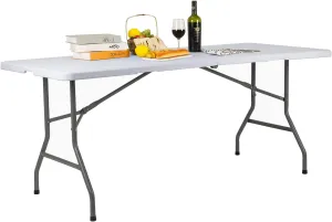 Folding Table 6ft Portable Heavy Duty Plastic Fold-in-Half Utility Picnic Table Plastic Dining Table Indoor Outdoor for Camping White