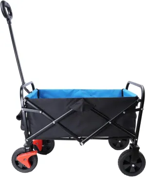 Folding Utility Wagon Cart with 220lbs Capacity, Heavy Duty Collapsible Outdoor Cart with Steel Frame & All-Terrain Wheels, Foldable Wagon for Beach, Garden, Sports, Camping (Brake Blue Black)