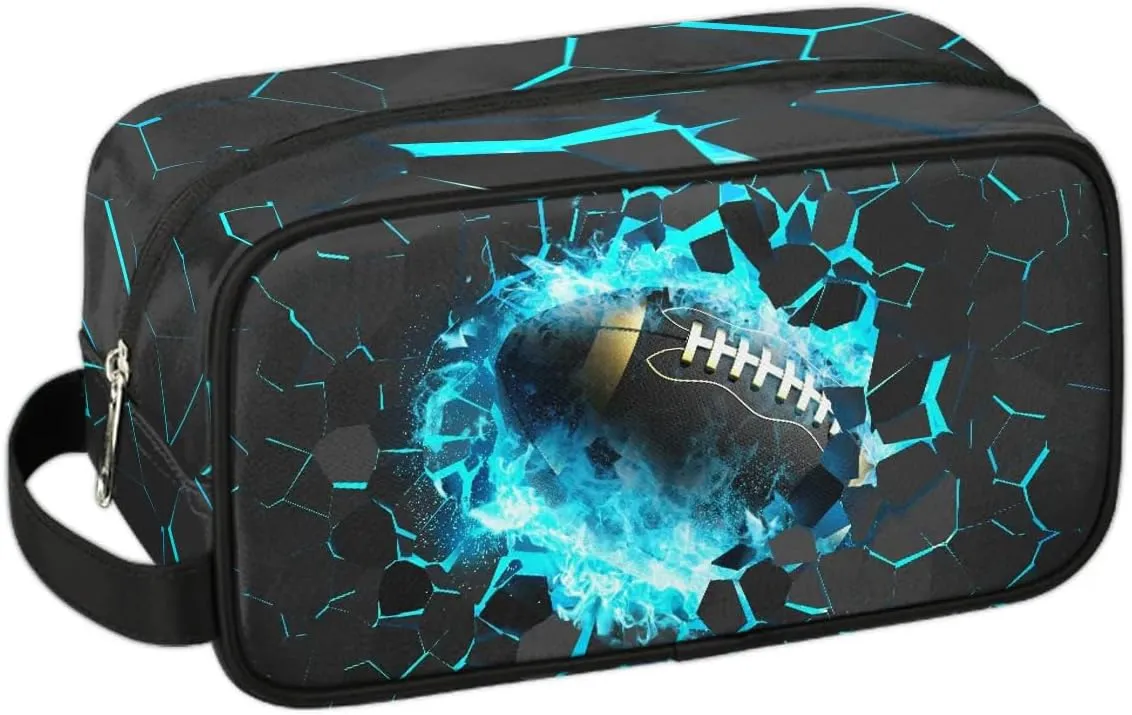 Football Travel Toiletry Bag for Kids, Waterproof Hanging Wash Bag Dopp Kit for Boys Shaving Bag for Toiletries Accessories