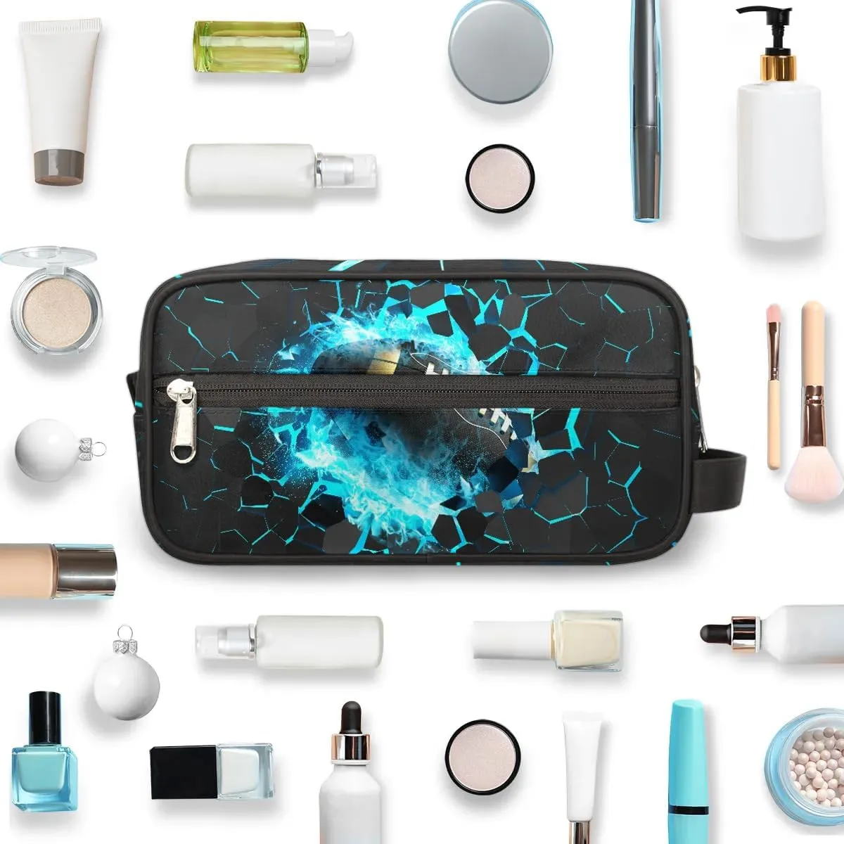 Football Travel Toiletry Bag for Kids, Waterproof Hanging Wash Bag Dopp Kit for Boys Shaving Bag for Toiletries Accessories