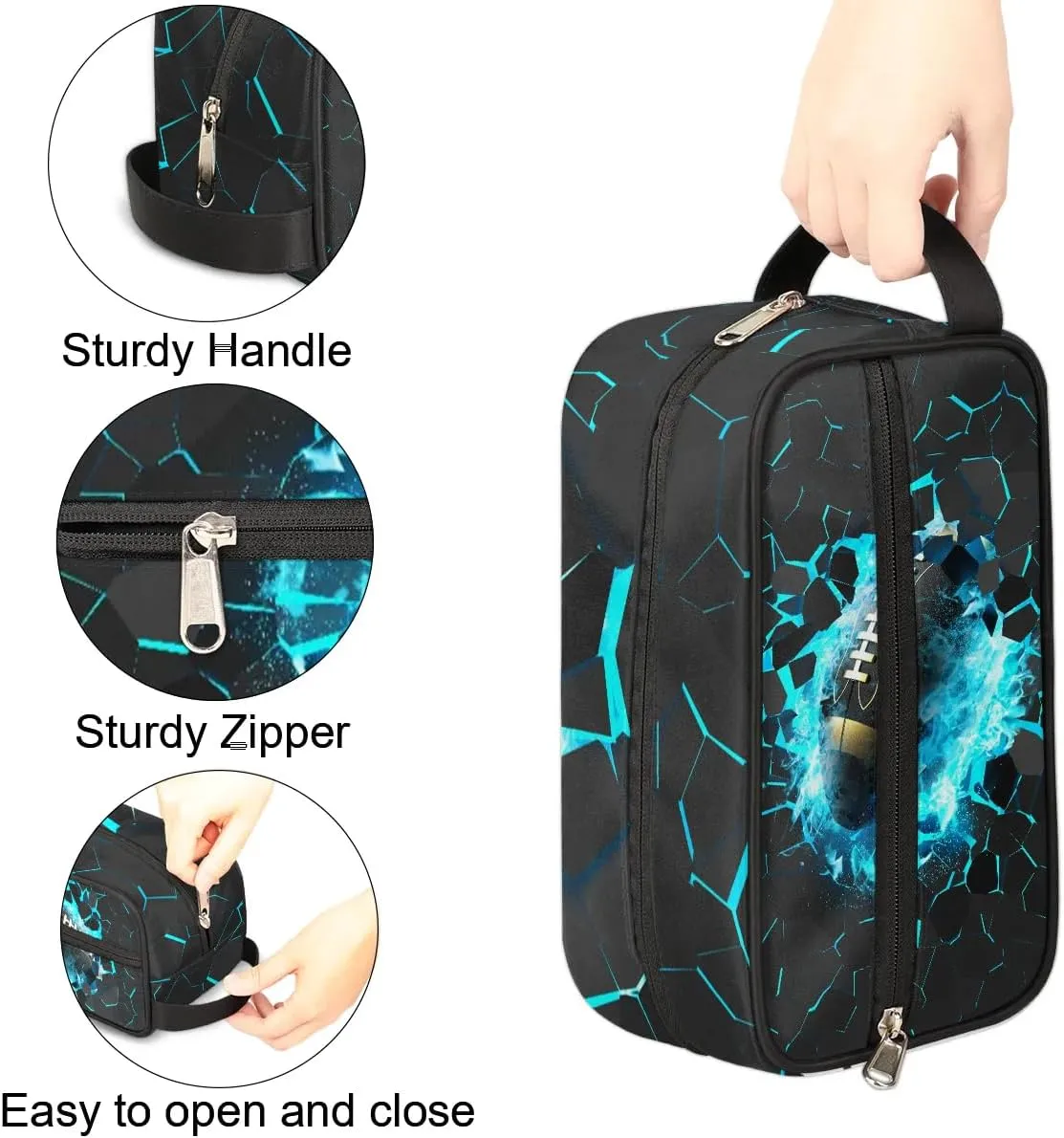 Football Travel Toiletry Bag for Kids, Waterproof Hanging Wash Bag Dopp Kit for Boys Shaving Bag for Toiletries Accessories
