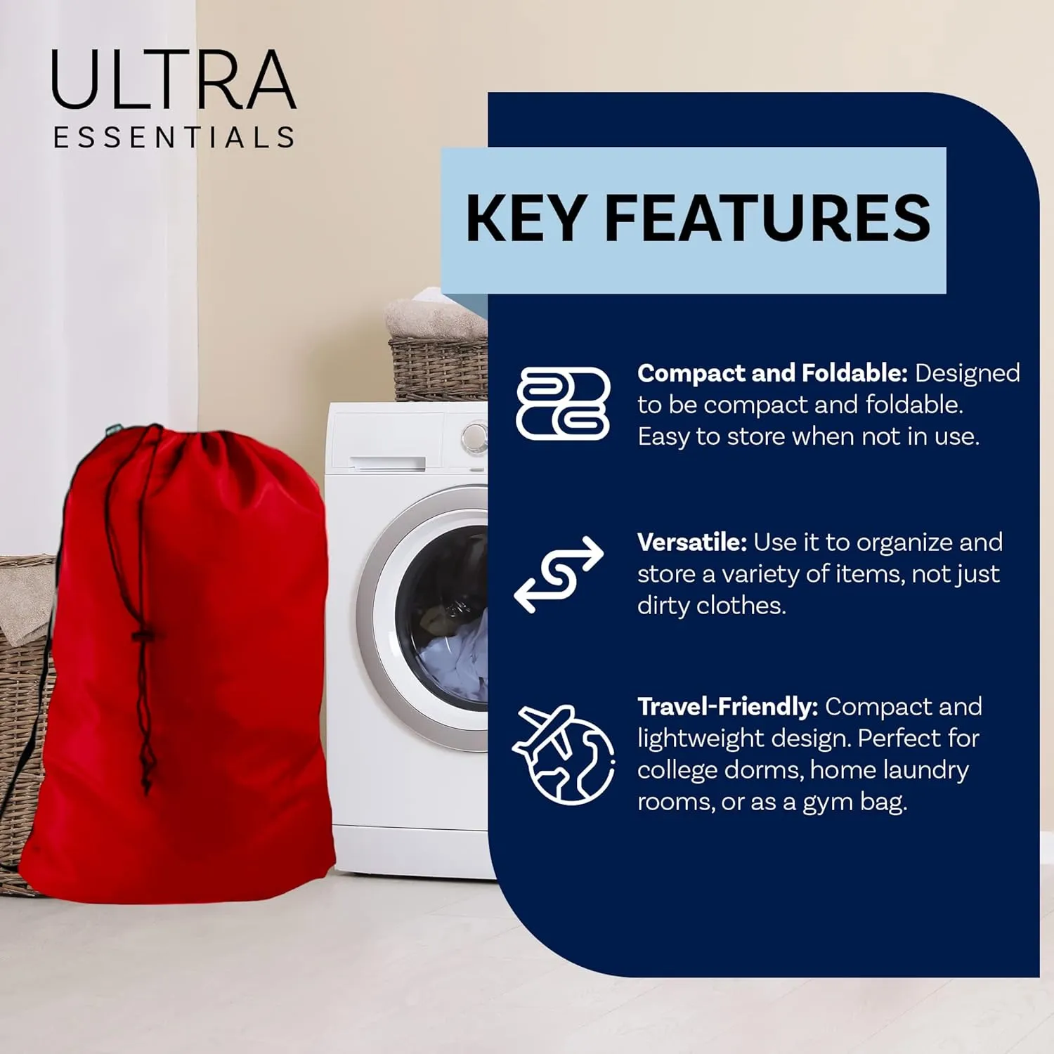 Forest Green Heavy Duty Laundry Bag w/Shoulder Strap by Ultra Essentials, XL 24" X 36" Tear Resistant Utility Bags, Dorm Hamper, Camping Tent, Sports Ball, Clothes, Pool Toys, Yarn Storage
