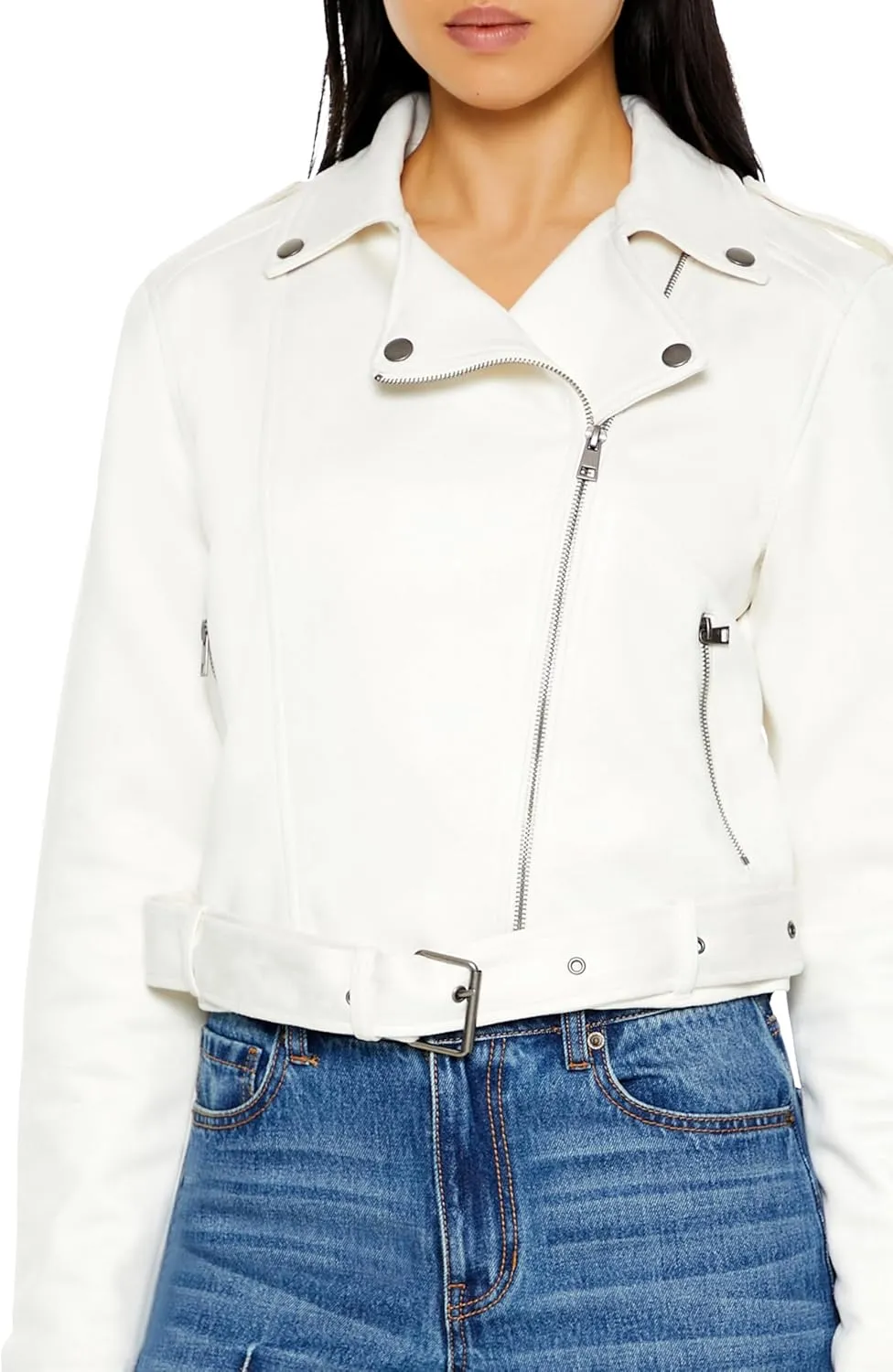 Forever 21 Women's Faux Suede Cropped Moto Jacket