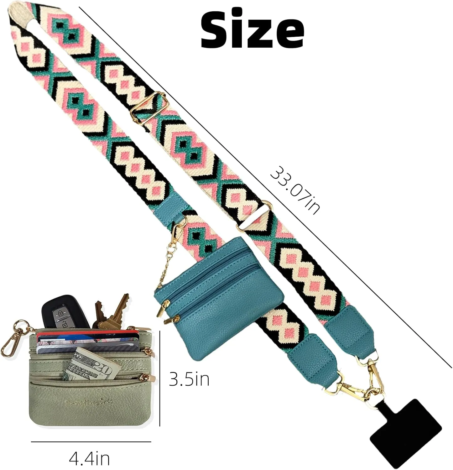 FOTN Clip and Go Strap With Wallet, Zippered Pouch, Crossbody Phone Holder
