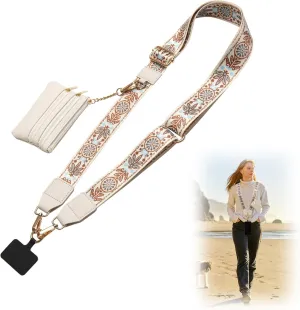 FOTN Crossbody Phone Strap with Zippered Pouch,Clip and Go Strap for Phone with Wallet,Adjustable Phone Lanyard Wrist Strap