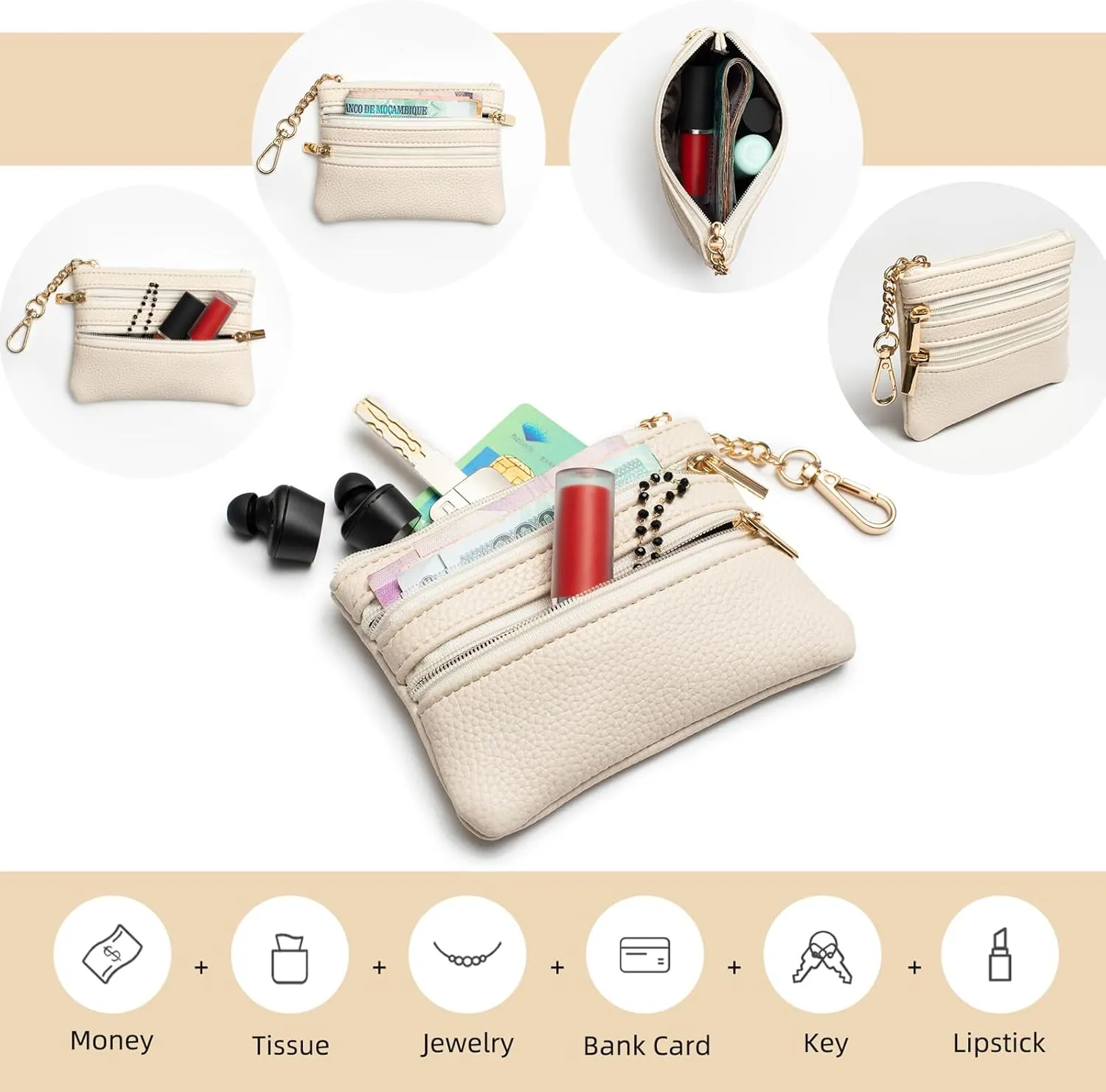 FOTN Crossbody Phone Strap with Zippered Pouch,Clip and Go Strap for Phone with Wallet,Adjustable Phone Lanyard Wrist Strap