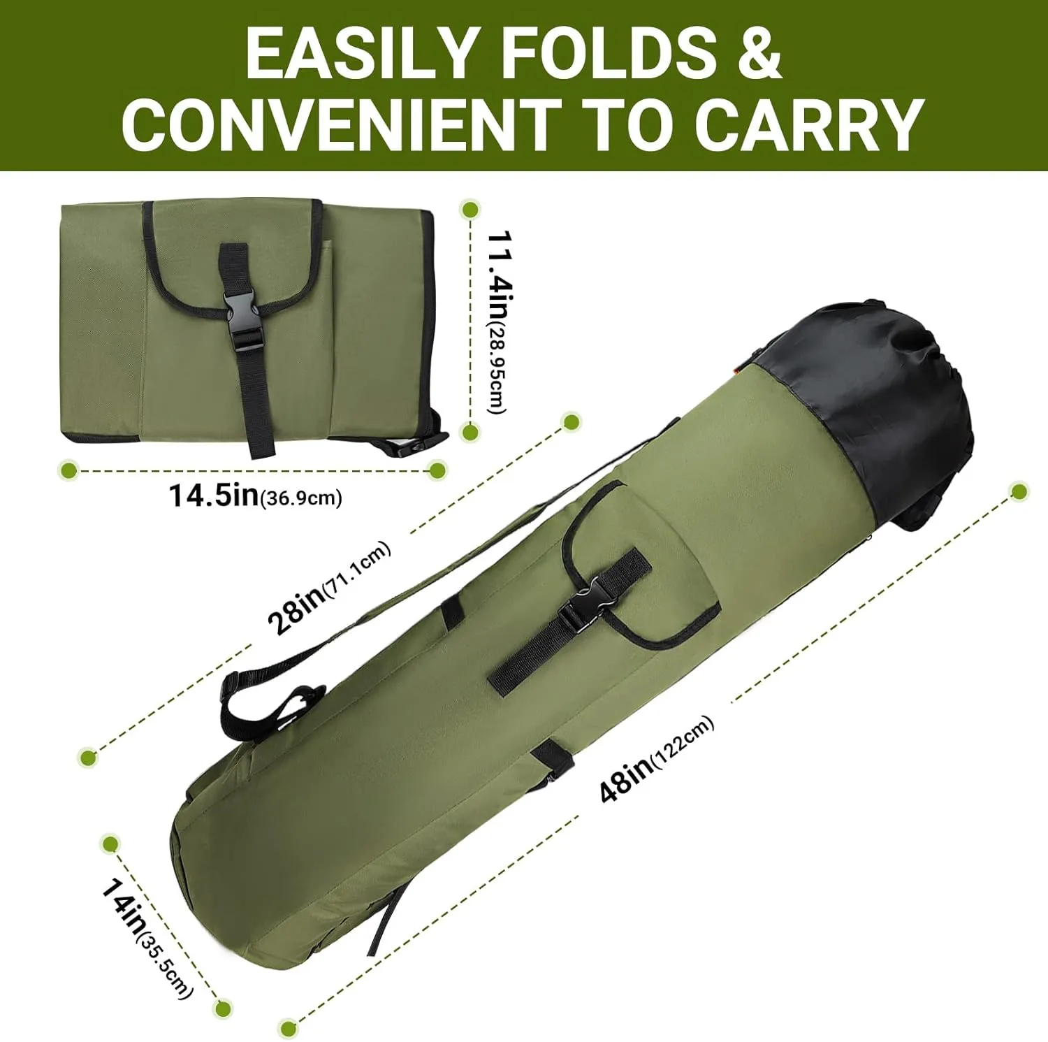 FOUUAAOOU Fishing Rod Bag, Fish Pole Case Bag with Durable Folding Oxford Fabric, Portable Fishing Gear for Men Fishing Gifts (Green)
