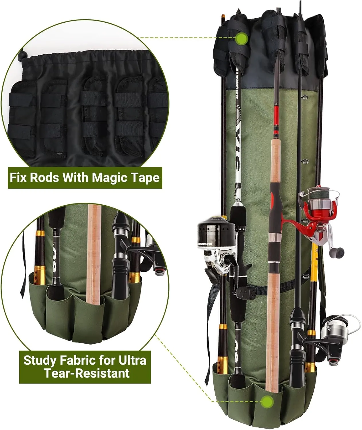 FOUUAAOOU Fishing Rod Bag, Fish Pole Case Bag with Durable Folding Oxford Fabric, Portable Fishing Gear for Men Fishing Gifts (Green)