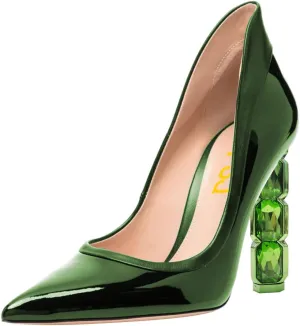 FSJ Women Pointed Toe Slip On Crystal Pumps Gorgeous Three Diamonds High Heel Bridal Wedding Comfort Party Dress Shoes Size 4-16 US