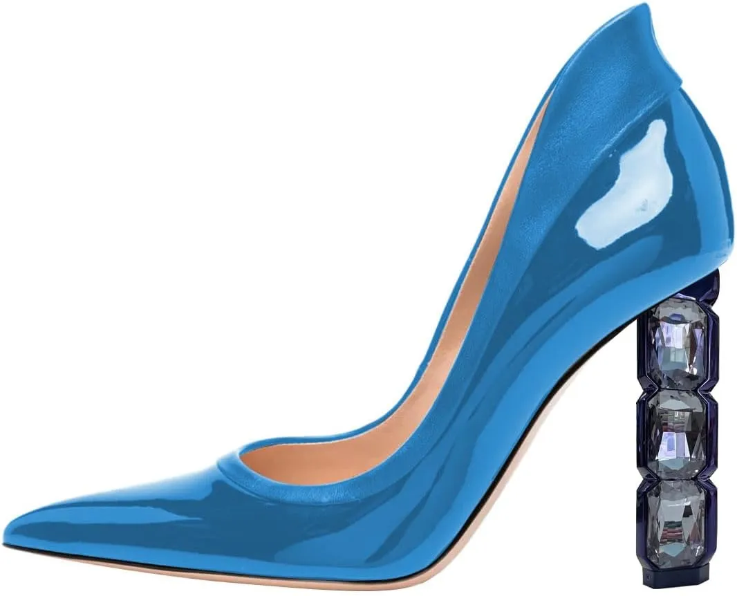 FSJ Women Pointed Toe Slip On Crystal Pumps Gorgeous Three Diamonds High Heel Bridal Wedding Comfort Party Dress Shoes Size 4-16 US