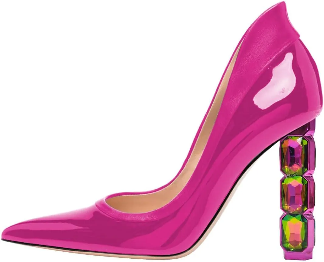 FSJ Women Pointed Toe Slip On Crystal Pumps Gorgeous Three Diamonds High Heel Bridal Wedding Comfort Party Dress Shoes Size 4-16 US