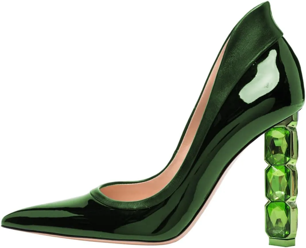 FSJ Women Pointed Toe Slip On Crystal Pumps Gorgeous Three Diamonds High Heel Bridal Wedding Comfort Party Dress Shoes Size 4-16 US