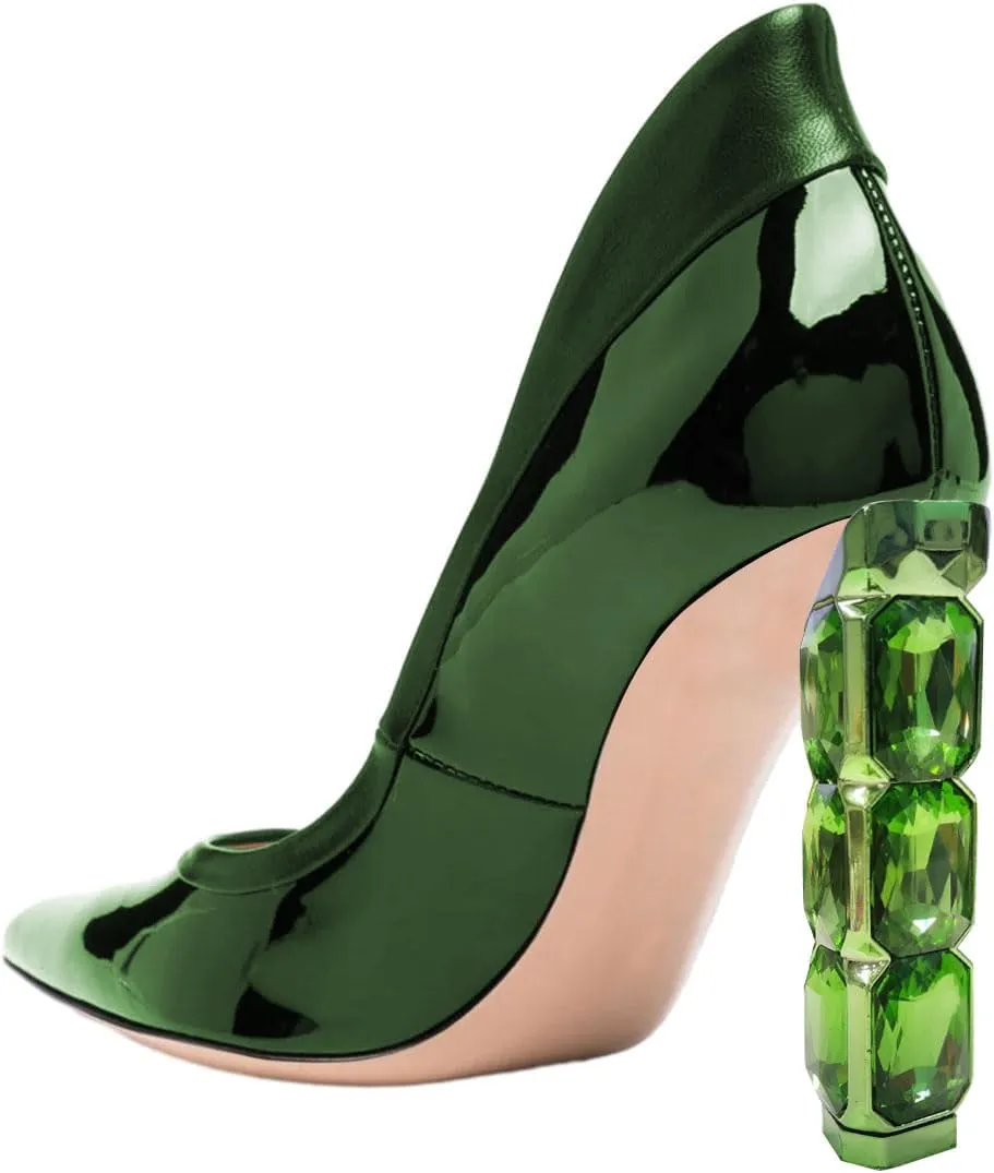 FSJ Women Pointed Toe Slip On Crystal Pumps Gorgeous Three Diamonds High Heel Bridal Wedding Comfort Party Dress Shoes Size 4-16 US