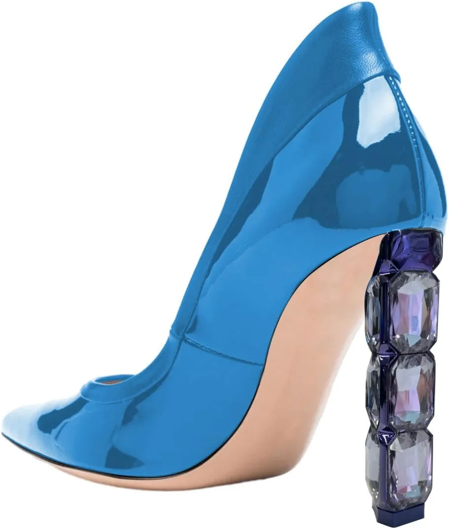 FSJ Women Pointed Toe Slip On Crystal Pumps Gorgeous Three Diamonds High Heel Bridal Wedding Comfort Party Dress Shoes Size 4-16 US