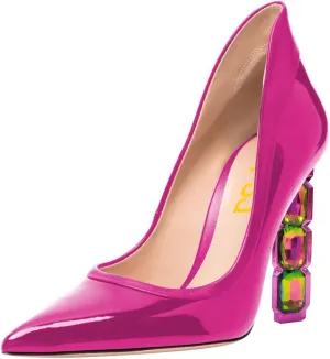 FSJ Women Pointed Toe Slip On Crystal Pumps Gorgeous Three Diamonds High Heel Bridal Wedding Comfort Party Dress Shoes Size 4-16 US