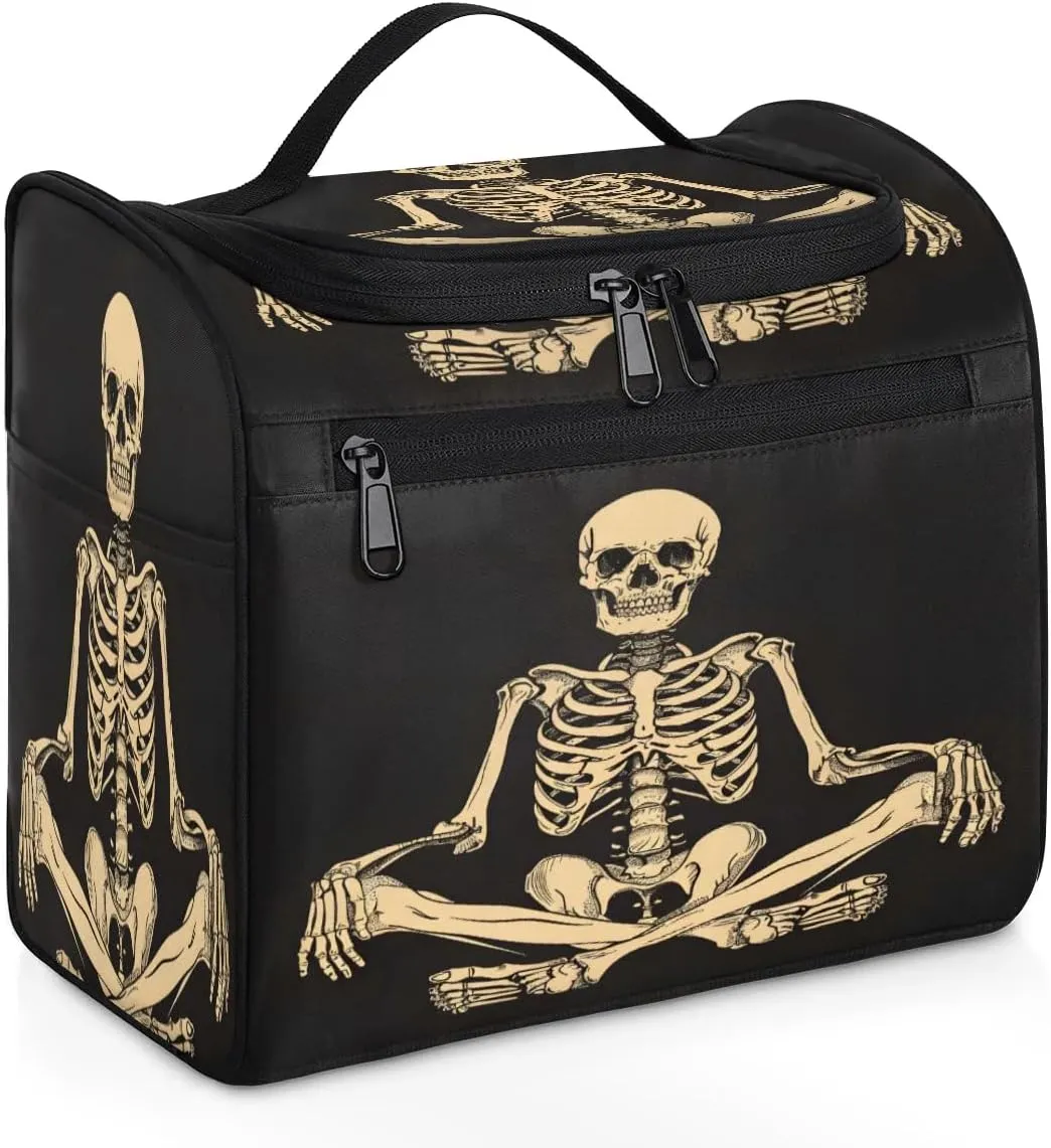 Funny Skeleton Toiletry Bag for Women and Men, Hanging Travel Makeup Bag, Sugar Skull Travel Toiletry Organizer Bag, Makeup Organizer Bag for Cosmetics