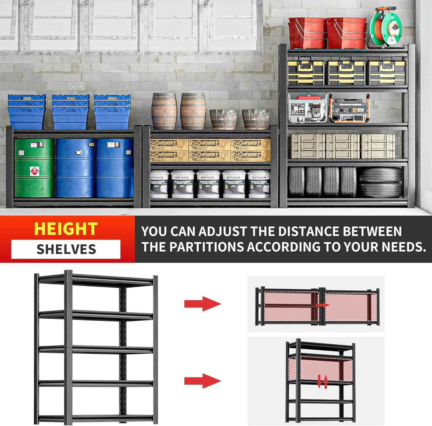 Garage Storage Rack – Heavy Duty 5 Shelf Metal Shelving, Durable Storage Organizer for Tools, Equipment, and Supplies, Perfect for Maximizing Garage and Utility Space 18" D x48 W x78 H