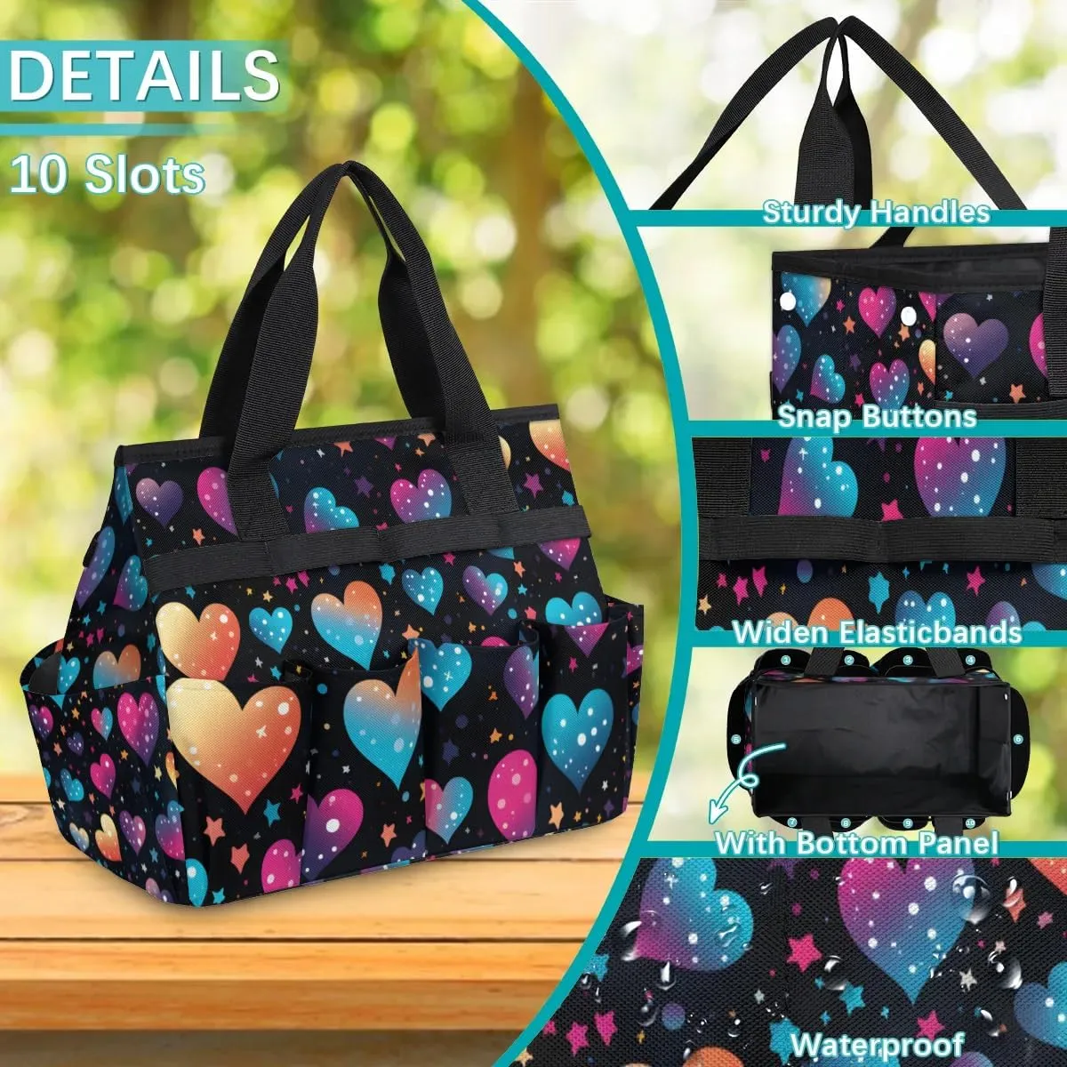 Garden Tool Bag Heart Printing Garden Tote Bag with Pockets Gardening Organizer Tool Storage Bags for Women Men Indoor Outdoor