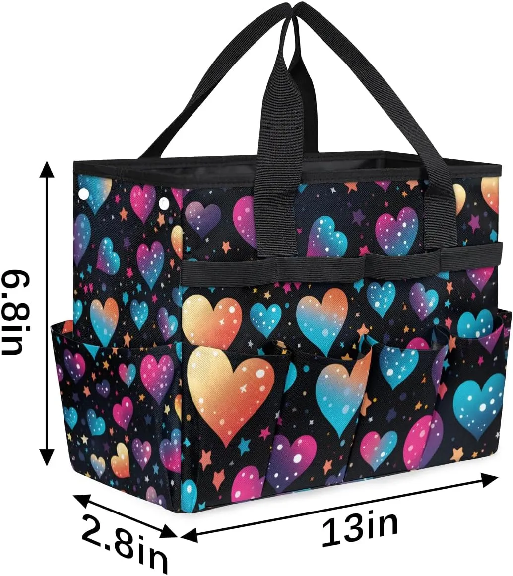Garden Tool Bag Heart Printing Garden Tote Bag with Pockets Gardening Organizer Tool Storage Bags for Women Men Indoor Outdoor