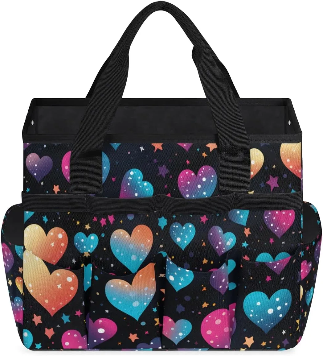 Garden Tool Bag Heart Printing Garden Tote Bag with Pockets Gardening Organizer Tool Storage Bags for Women Men Indoor Outdoor