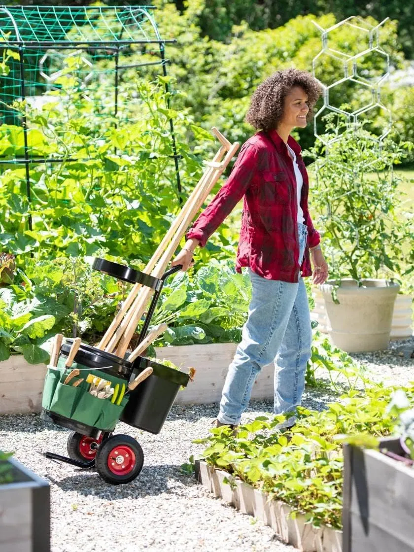 Gardener's Supply Company Heavy Duty Mobile Tool Storage Caddy | All in One Easy-Roll Garden Utility Cart Carrier | Includes 5-Gallon Bucket & Fabric Organizer with Multiple Pockets