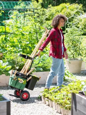 Gardener's Supply Company Heavy Duty Mobile Tool Storage Caddy | All in One Easy-Roll Garden Utility Cart Carrier | Includes 5-Gallon Bucket & Fabric Organizer with Multiple Pockets