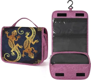 Gecko,Toiletry Bag for Women,Gecko Mandala,Water-resistant Hanging Bathroom Travel Makeup Organizer,Cosmetic Case Traveling for Full Accessories,Golden Blue, 215-SDS0326MakeupBagA258
