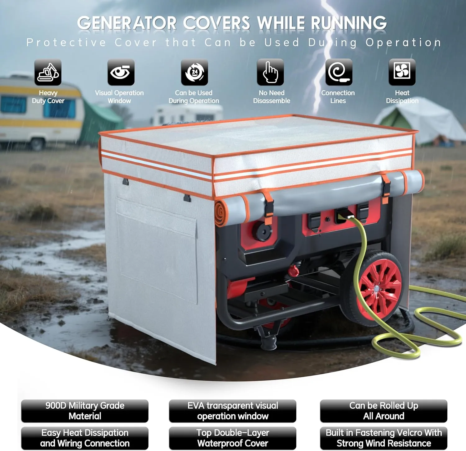 Generator Covers While Running,32X24X24Inches,Generator Covers,With Tool Bag and Operable Window,Top Can be Refuel, for 5000W-10000W Frame Generator,600D 210D Double-Layer Fabric
