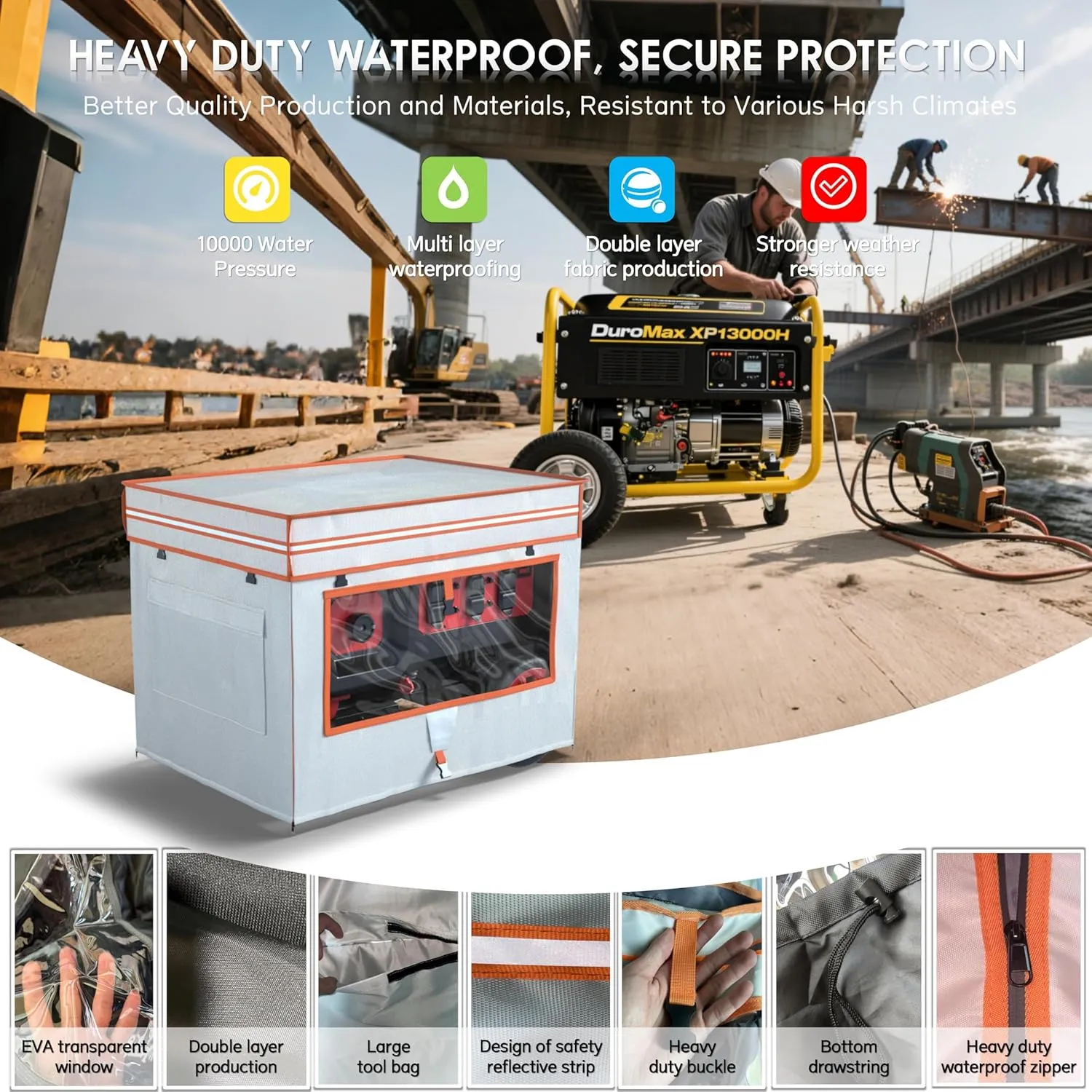 Generator Covers While Running,32X24X24Inches,Generator Covers,With Tool Bag and Operable Window,Top Can be Refuel, for 5000W-10000W Frame Generator,600D 210D Double-Layer Fabric