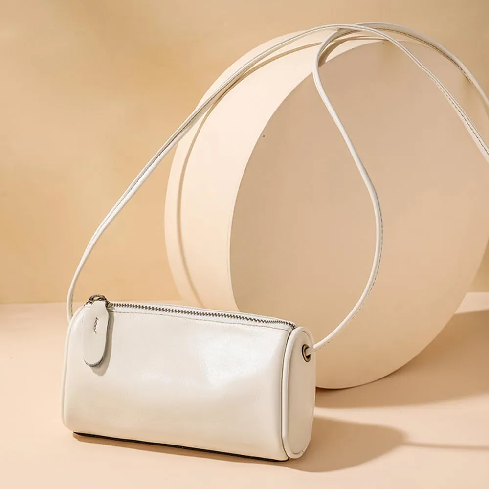 Genuine Leather Cylinder Crossbody Bag for Women | Small Barrel Purse | Vegan Leather Shoulder Bag | Casual Wallet (Green)