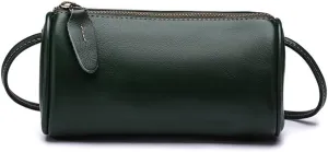 Genuine Leather Cylinder Crossbody Bag for Women | Small Barrel Purse | Vegan Leather Shoulder Bag | Casual Wallet (Green)