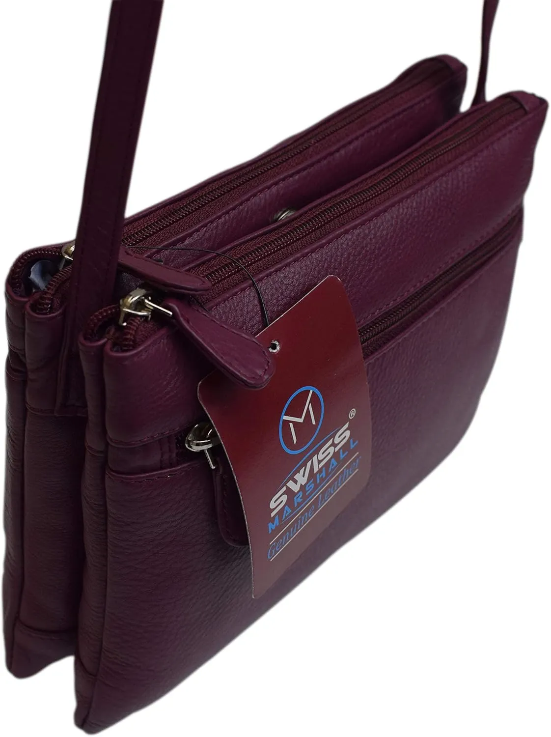 Genuine Leather Womens Purse Double Zipper Top Pockets Crossbody Shoulder Bag for Ladies