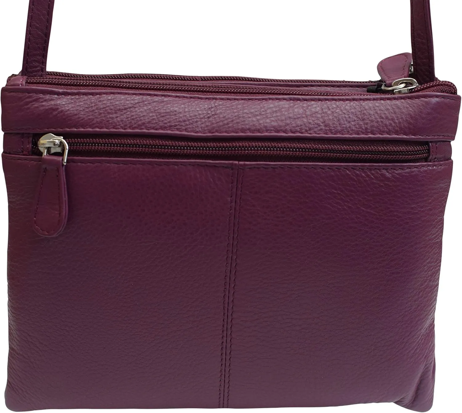 Genuine Leather Womens Purse Double Zipper Top Pockets Crossbody Shoulder Bag for Ladies