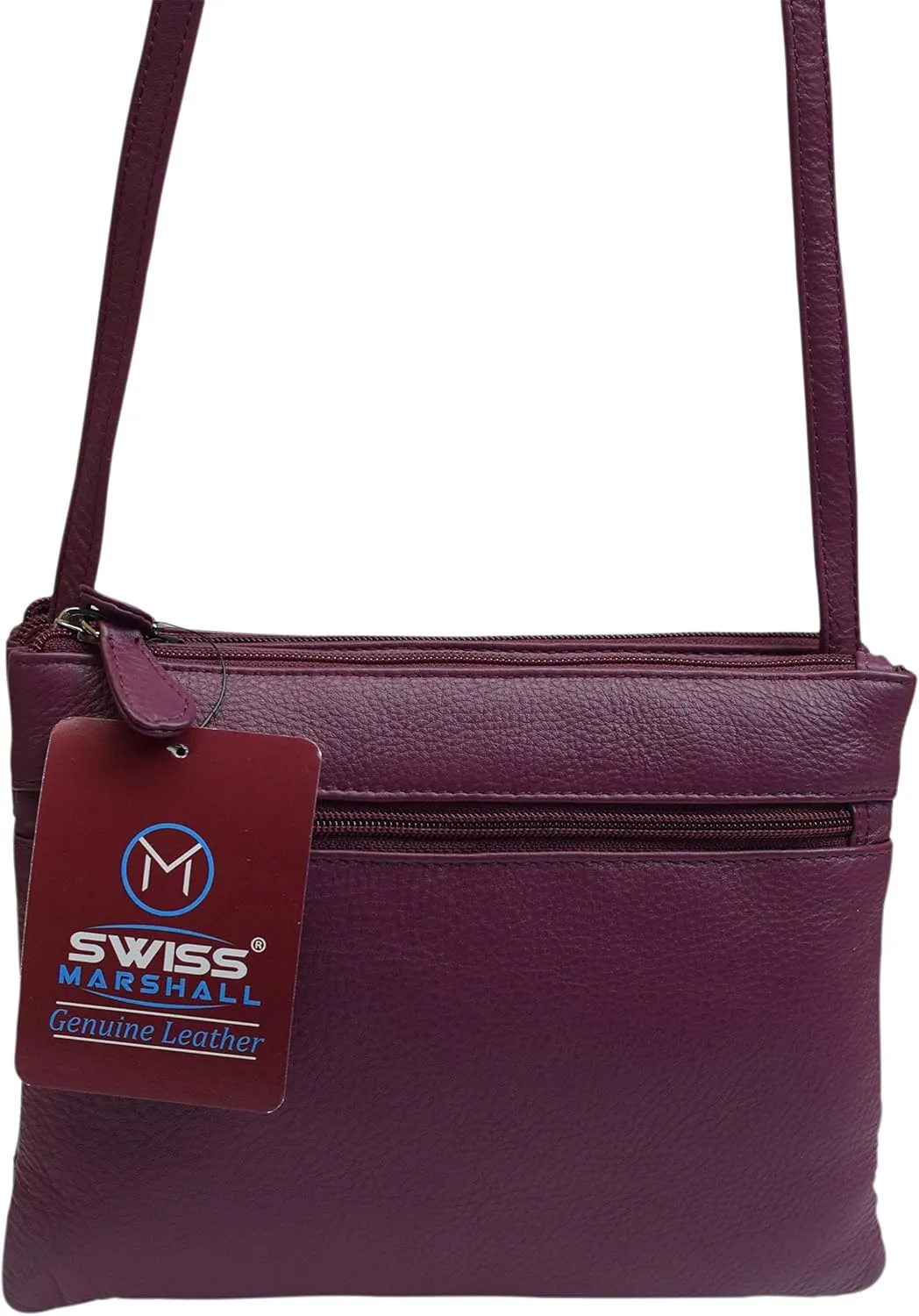 Genuine Leather Womens Purse Double Zipper Top Pockets Crossbody Shoulder Bag for Ladies