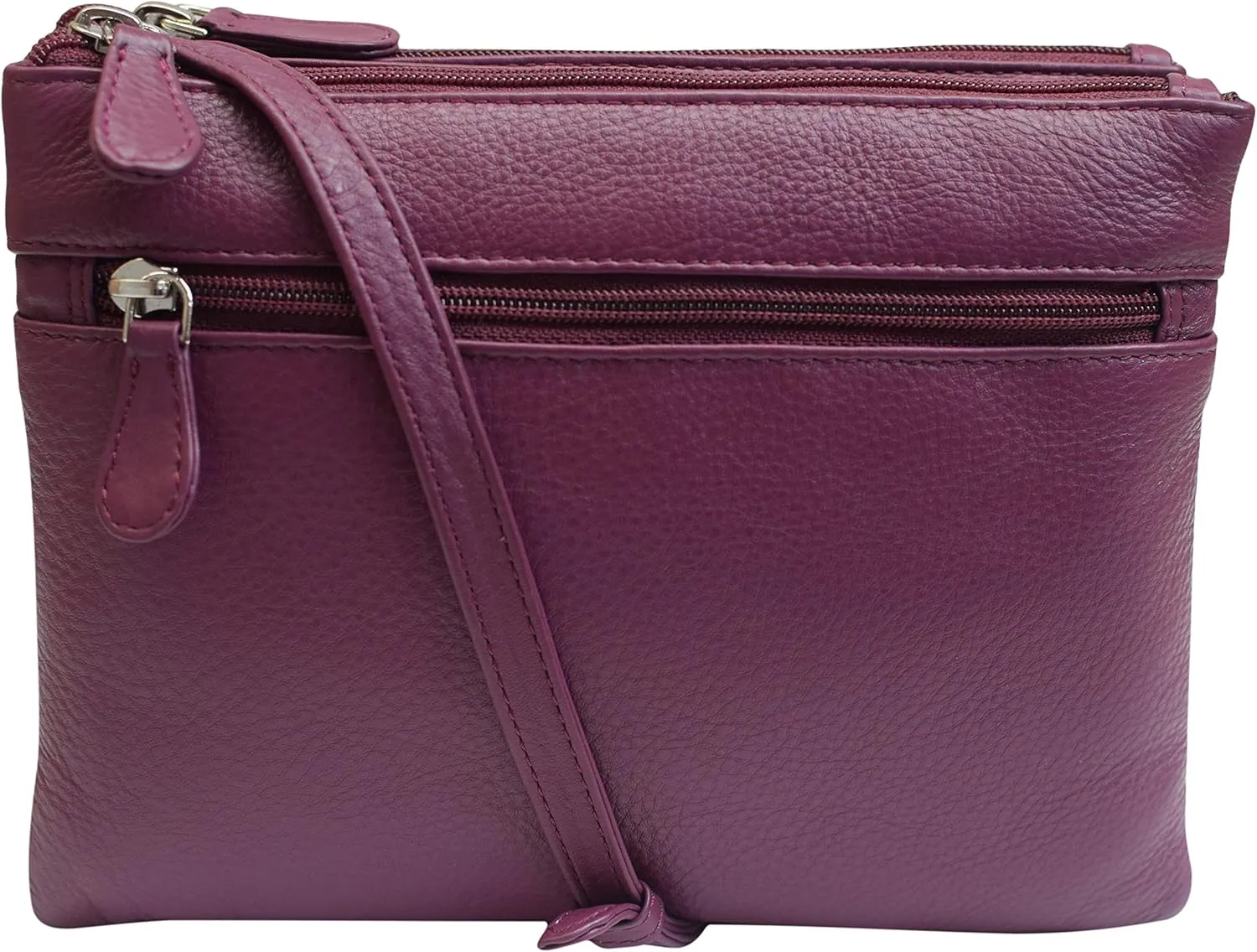 Genuine Leather Womens Purse Double Zipper Top Pockets Crossbody Shoulder Bag for Ladies
