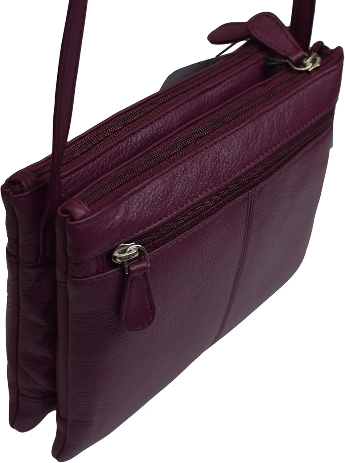 Genuine Leather Womens Purse Double Zipper Top Pockets Crossbody Shoulder Bag for Ladies