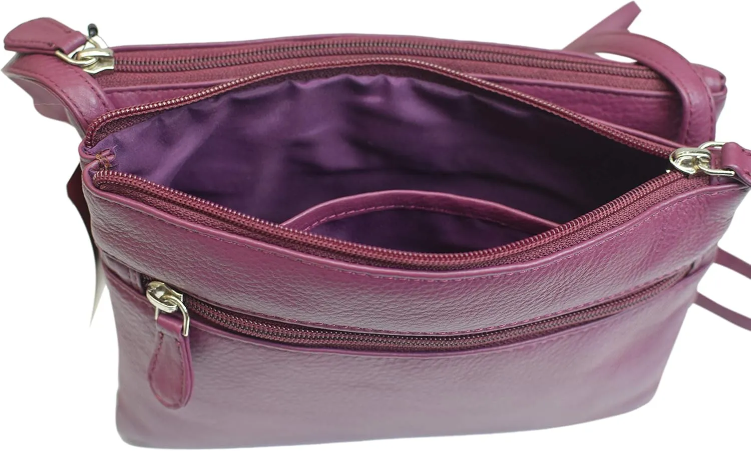 Genuine Leather Womens Purse Double Zipper Top Pockets Crossbody Shoulder Bag for Ladies