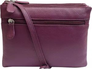 Genuine Leather Womens Purse Double Zipper Top Pockets Crossbody Shoulder Bag for Ladies
