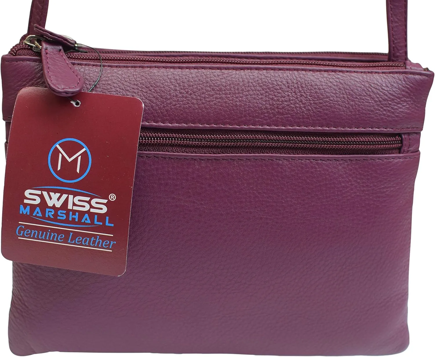 Genuine Leather Womens Purse Double Zipper Top Pockets Crossbody Shoulder Bag for Ladies